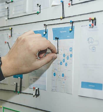 Website content and interface flow arranged during design planning